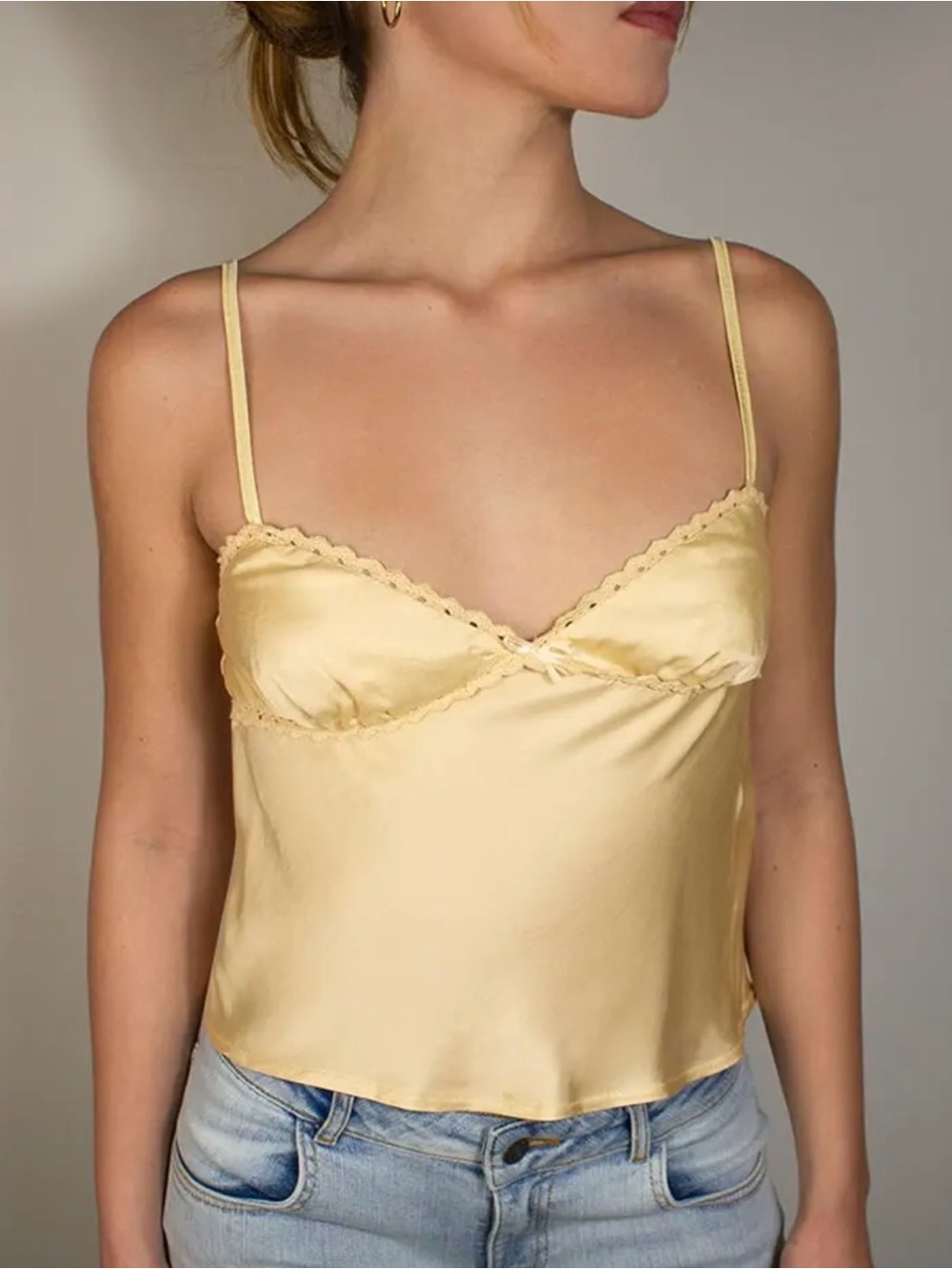 Subdued Lemon Satin Spaghetti Strap Cami